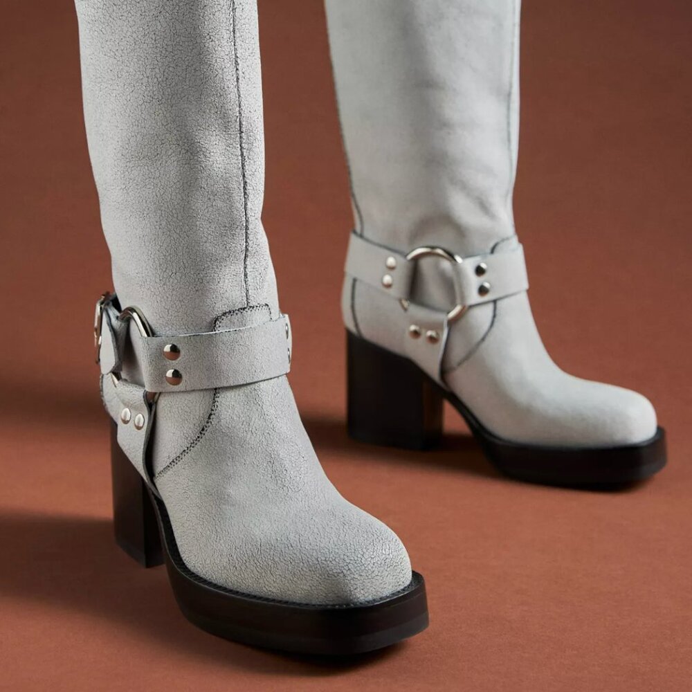 Jeffrey Campbell Cracked Cow-leather White Moto Boots - 7 - NEW